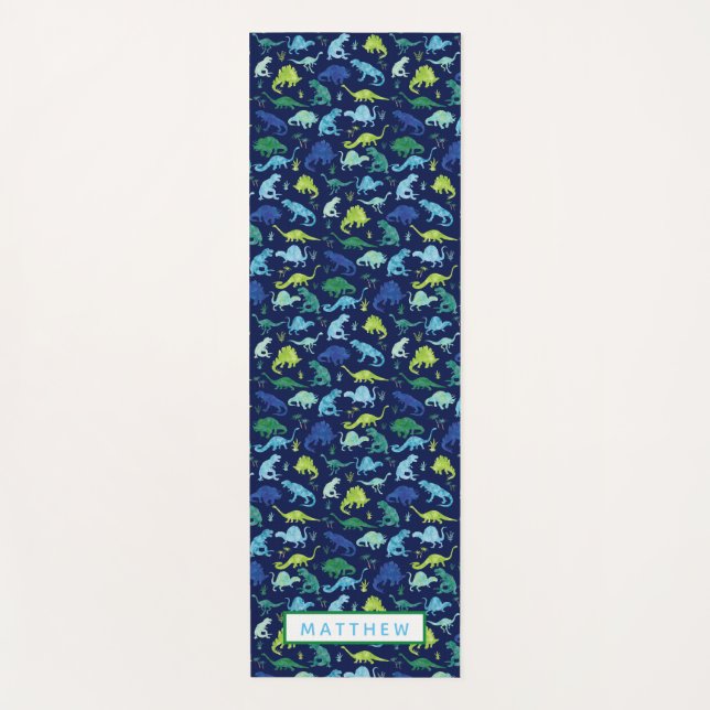 Tapis De Yoga Aquarelle Dinosaur Motif Bleu Vert Enfants (Devant)