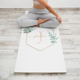 Tapis De Yoga Aquarelle Eucalyptus Monogramme du cadre