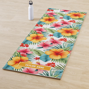 Tapis De Yoga Aquarelle exotique personnalisée Floral hawaïen ha