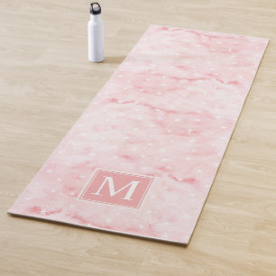 Tapis De Yoga Aquarelle féminine Rose or et étoiles Monogramme