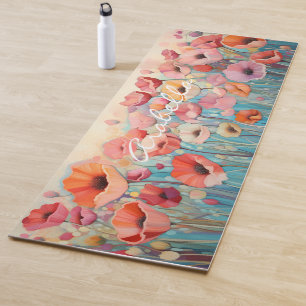 Tapis De Yoga Aquarelle Fleurs de pavot Méditation de champ
