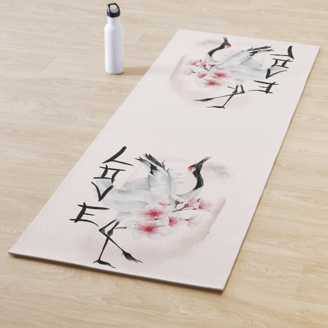 Tapis De Yoga Aquarelle Japonaise Sakura Blossom Love Crane (En situation)