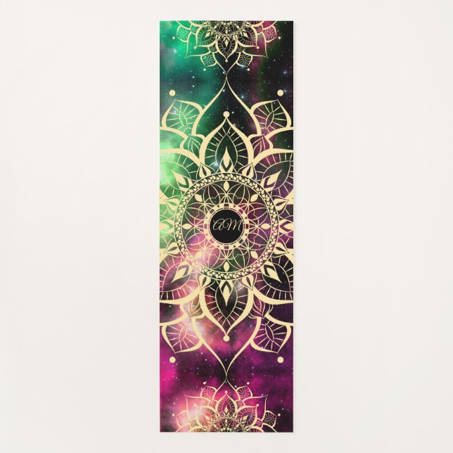 Tapis De Yoga Aquarelle Mandala Or Nebula Initiales (Devant)