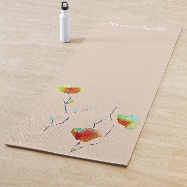 Tapis De Yoga Aquarelle nom floral vibrant art énergétique (En situation)