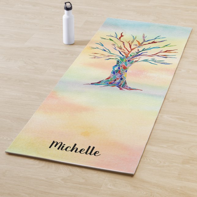 Tapis De Yoga Aquarelle personnalisée Arbre arc-en-ciel (En situation)