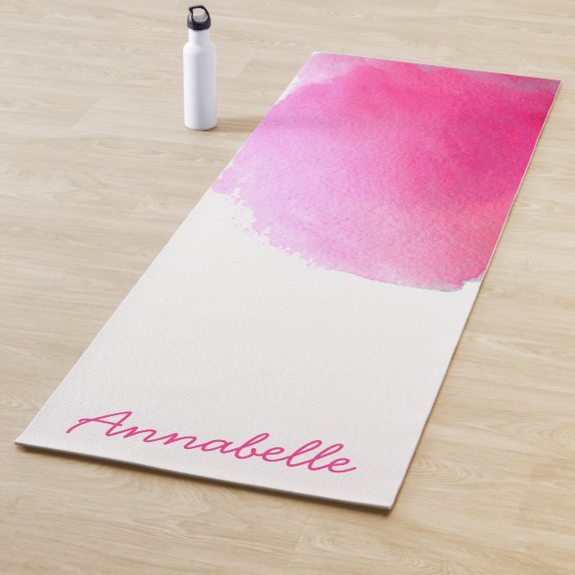 Tapis De Yoga Aquarelle rose chaud vibrant art énergétique (En situation)