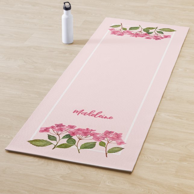 Tapis De Yoga Aquarelle rose Hydrangée Lacecaps Illustration (En situation)