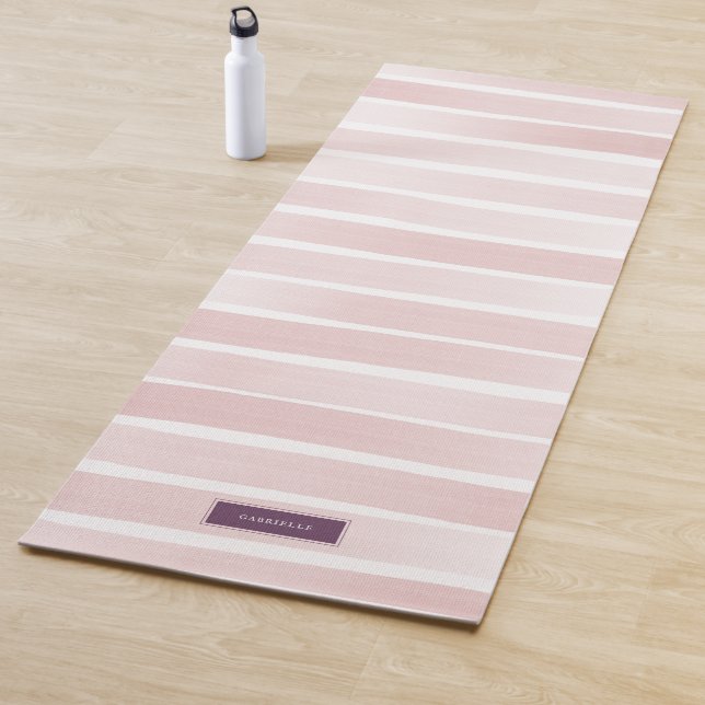 Tapis De Yoga Aquarelle rose rayures Joli Personnalisé (En situation)