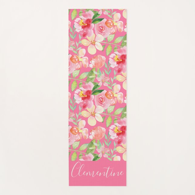 Tapis De Yoga Aquarelle rose rose rose moderne (Devant)