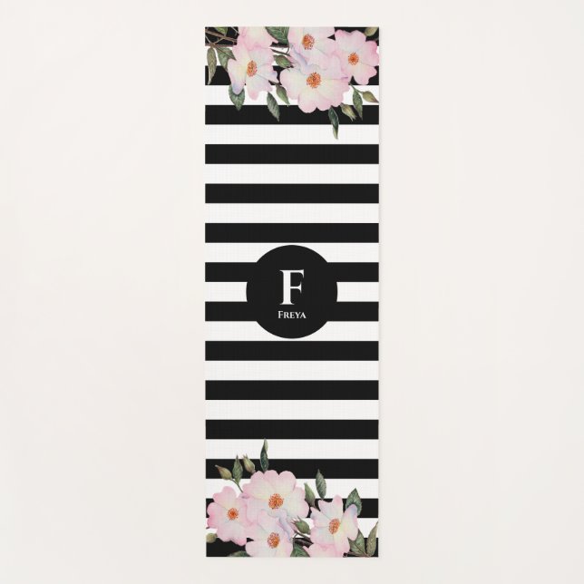 Tapis De Yoga Aquarelle Roses roses Ballerina Grilles Monogramme (Devant)