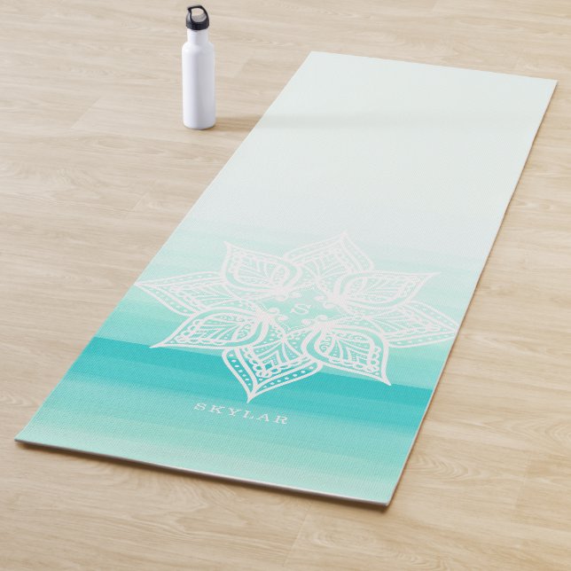 Tapis De Yoga Aquarelle turquoise Ombre Mandala Monogramme (En situation)