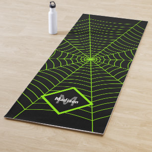 Tapis De Yoga Araignée verte noire Halloween motif Monogramme