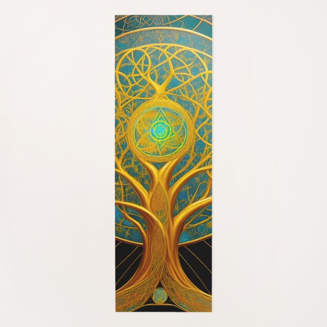 Tapis De Yoga Arbre Cosmique Doré De La Vie (Devant)