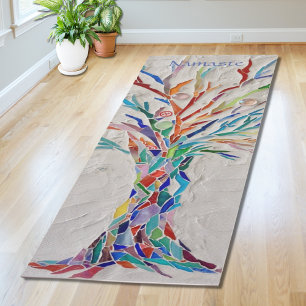 Tapis De Yoga Arbre de mosaïque aux couleurs de l'arc-en-ciel Na