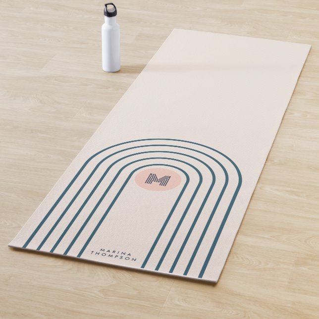 Tapis De Yoga Arcs de lignes géométriques Abstraites Pastel Retr (En situation)
