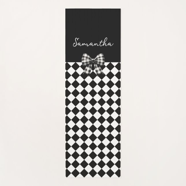 Tapis De Yoga Arlequin noir blanc Mad Hatker Checkers (Devant)