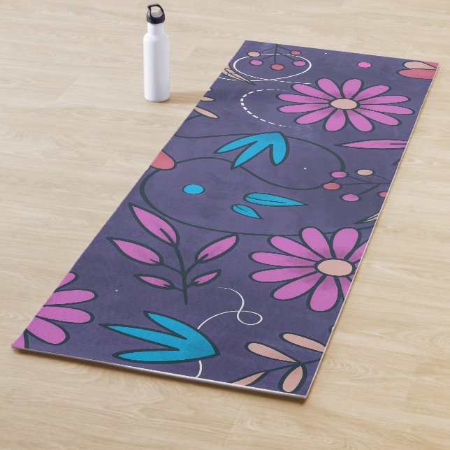 Tapis De Yoga Arrière - plan mignon à motif floral pourpre Grung (En situation)