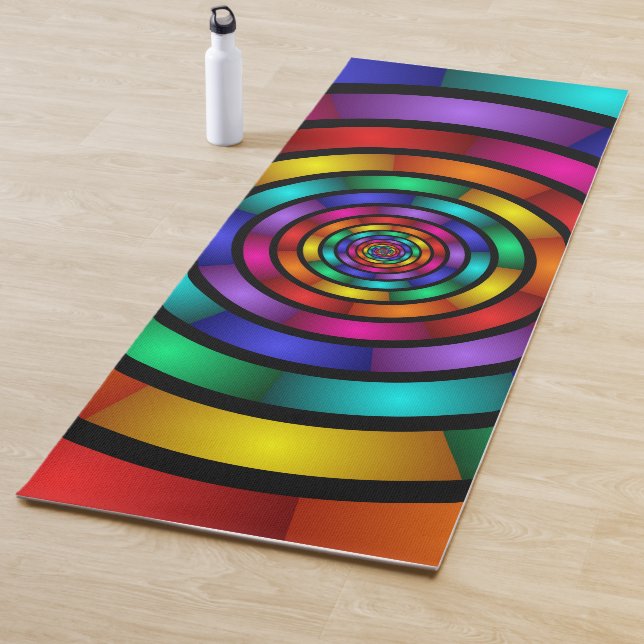 Tapis De Yoga Arrondi et psychédélique coloré Art moderne fracta (En situation)