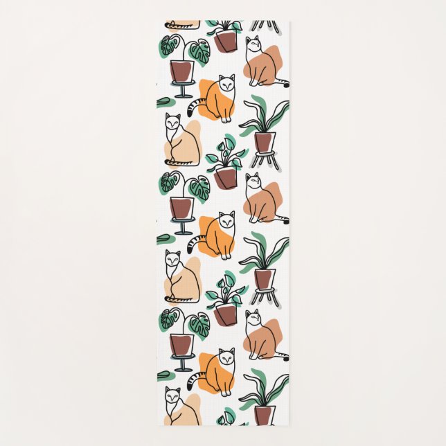 Tapis De Yoga Art de trait dessin chats et fleurs (Devant)
