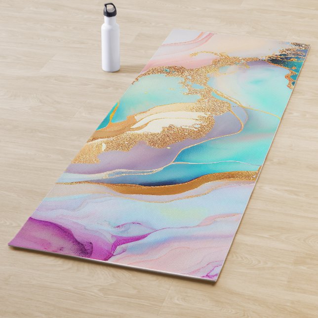 Tapis De Yoga Art parties scintillant abstrait en marbre pastel (En situation)