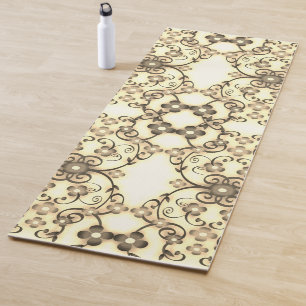 Tapis De Yoga Aspect dentelle de fleurs Sépia doré