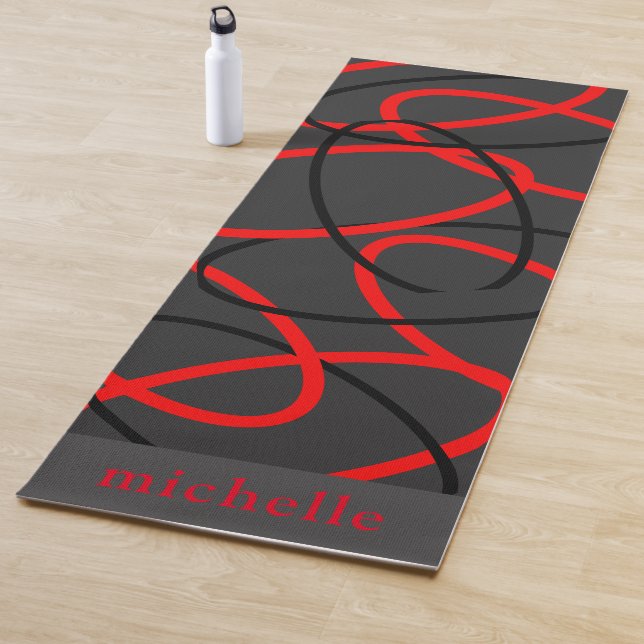 Tapis De Yoga Attoni Namaste réversible rouge noir elliptique (En situation)