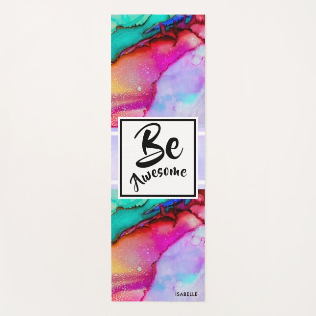 Tapis De Yoga Awesome rose et turquoise Aquarelle Abstraite (Devant)