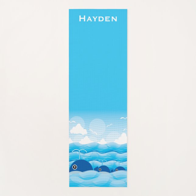 Tapis De Yoga Baleines et vagues Bleu Océan Personnalisé (Devant)