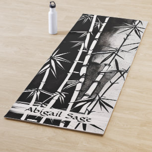 Tapis De Yoga Bambou moderne noir et blanc personnalisé
