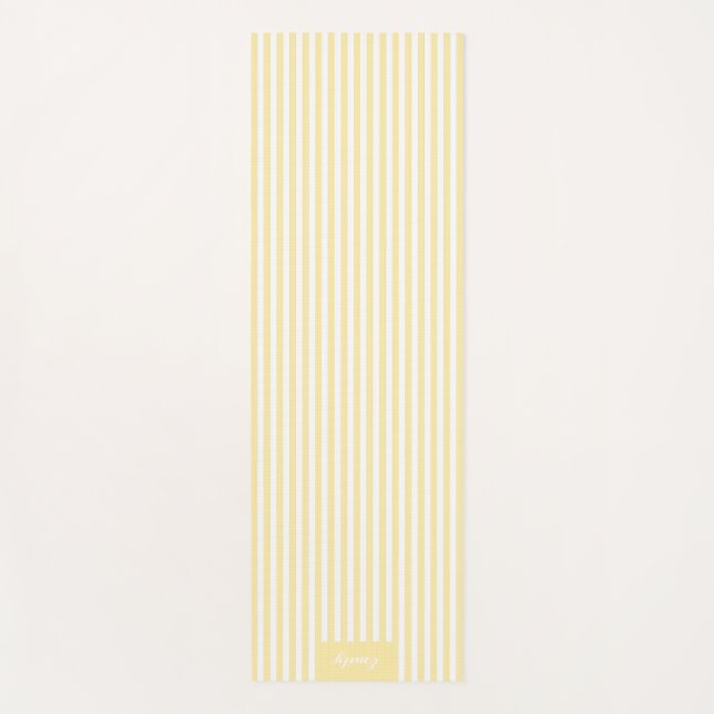 Tapis De Yoga Banane jaune chic Mania blanc ligne de bande perso (Devant)