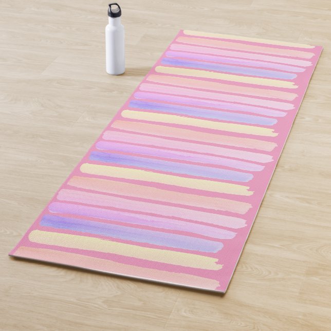 Tapis De Yoga Bande de peinture rose et bleu Reversible Pastel (En situation)