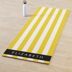 Tapis De Yoga Bandes Jaunes, Motif Gratté, Lignes, Votre Nom