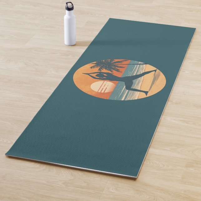 Tapis De Yoga Beach Sunset Yogi Silhouette | Coastal Life Teal  (En situation)