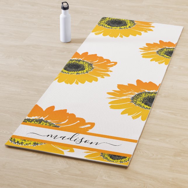 Tapis De Yoga Beau Feuilles de tournesol Nom personnalisé Yoga  (En situation)