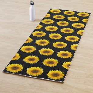 Tapis De Yoga Beau motif tournesol sur fond noir