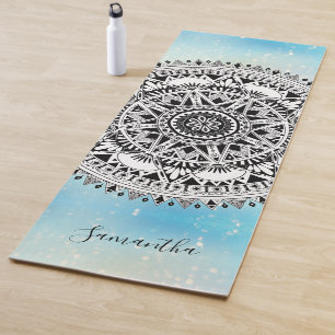 Tapis De Yoga Beau nom du Motif géométrique Mandala bleu