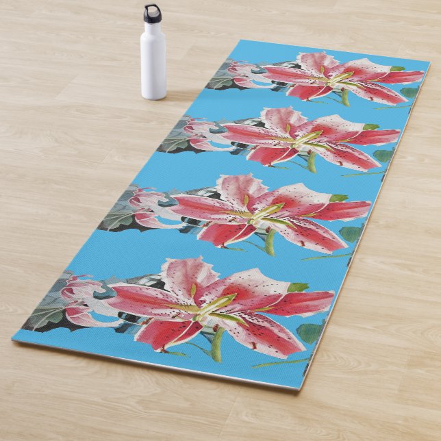 Tapis De Yoga Beau Shabby Bleu Rouge Lys Floral Yoga Mat (En situation)