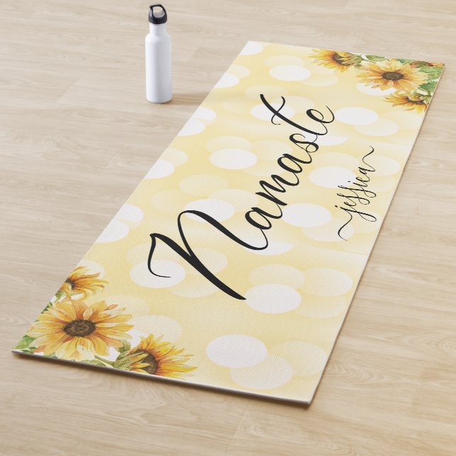 Tapis De Yoga Beau Tournesol Jaune Floral Namaste Personnalisé (En situation)