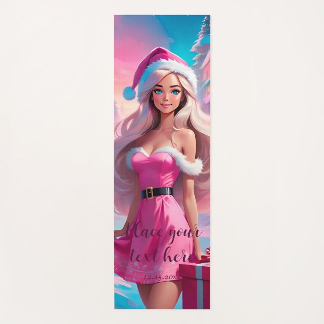 Tapis De Yoga Belle fille de Noël rose 01 (Devant)