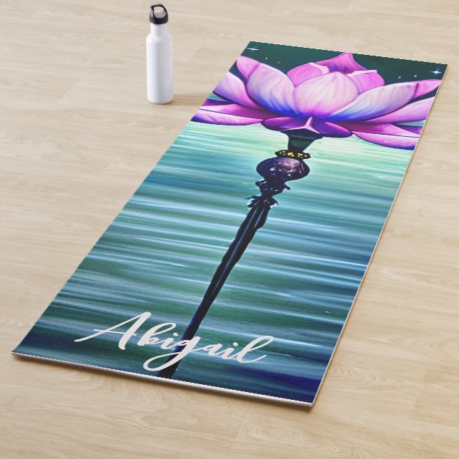 Tapis De Yoga Belle Fleur Lotus Rose Lune Personnalisée (En situation)