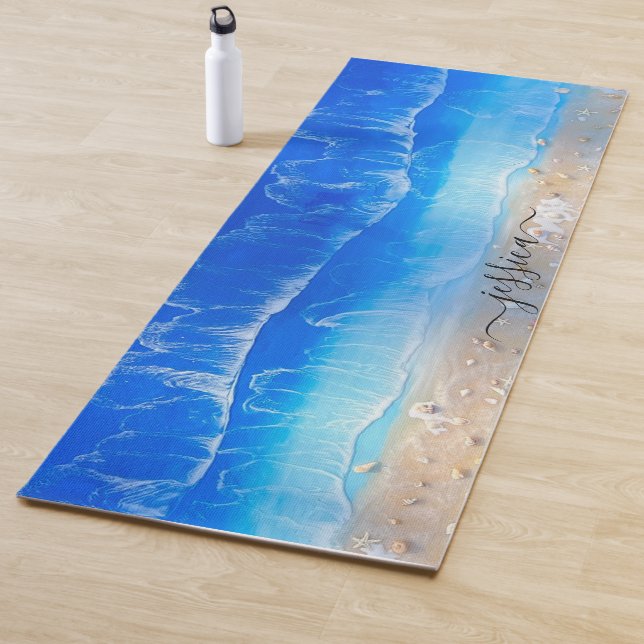 Tapis De Yoga Belle Plage Blue Ocean Waves Tropical Custom (En situation)