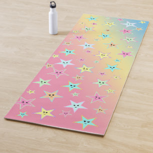 Tapis De Yoga Belles étoiles avec des visages aux couleurs paste
