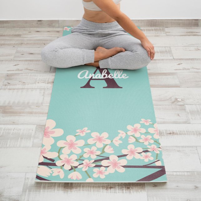 Tapis De Yoga Belles fleurs de cerisiers Monogrammé (Créateur téléchargé)