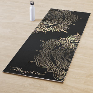 Tapis De Yoga Black Gold Floral Mandala Belle foncée sur mesure