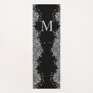 Tapis De Yoga Black Silver Glitter Grey Modern Monogram