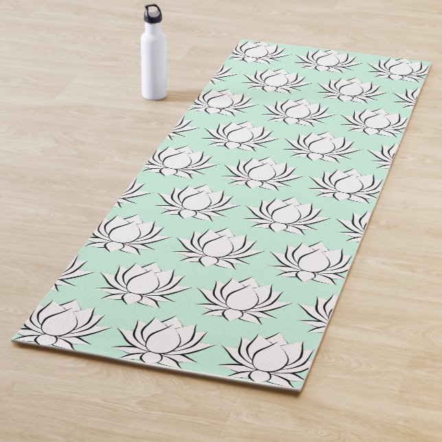 Tapis de Yoga blanc avec motif de fleurs de lotus (En situation)