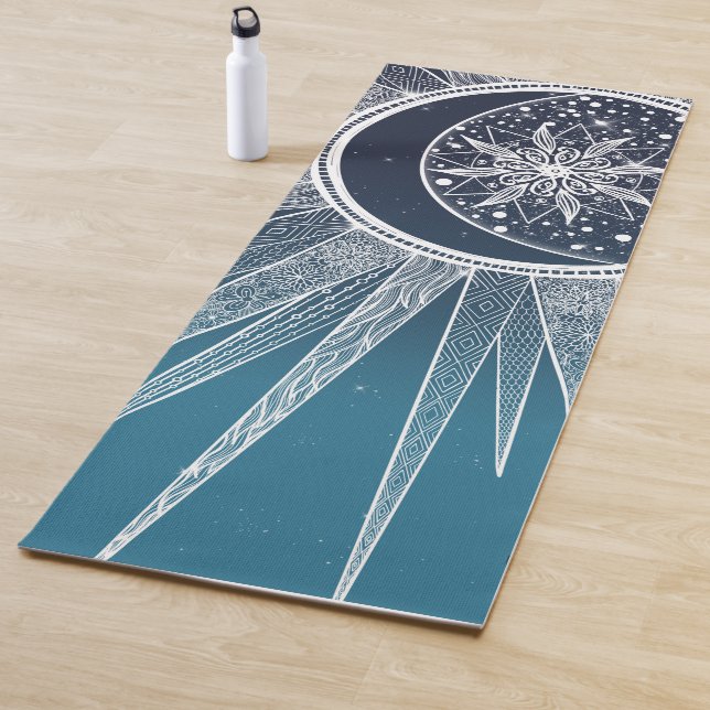 Tapis De Yoga Blanc Sun Moon Mandala Blue Gradient Design (En situation)