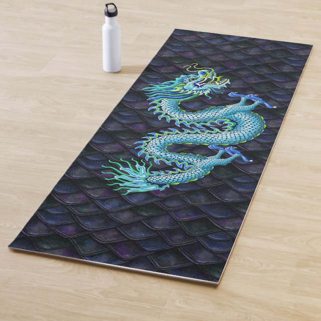 Tapis De Yoga Bleu dragon chinois (En situation)