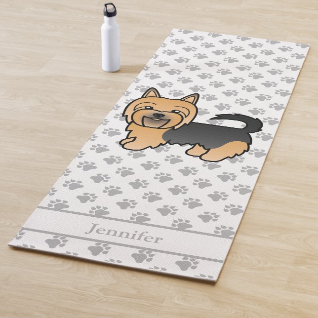 Tapis De Yoga Bleu Et Tan Australian Terrier Dog & Nom (En situation)