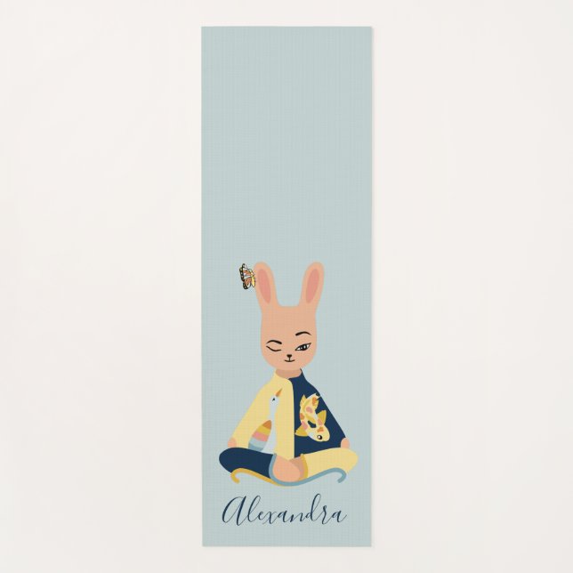 Tapis De Yoga Bleu mignon Méditant Lapin Lapin Yogi Enfants (Devant)